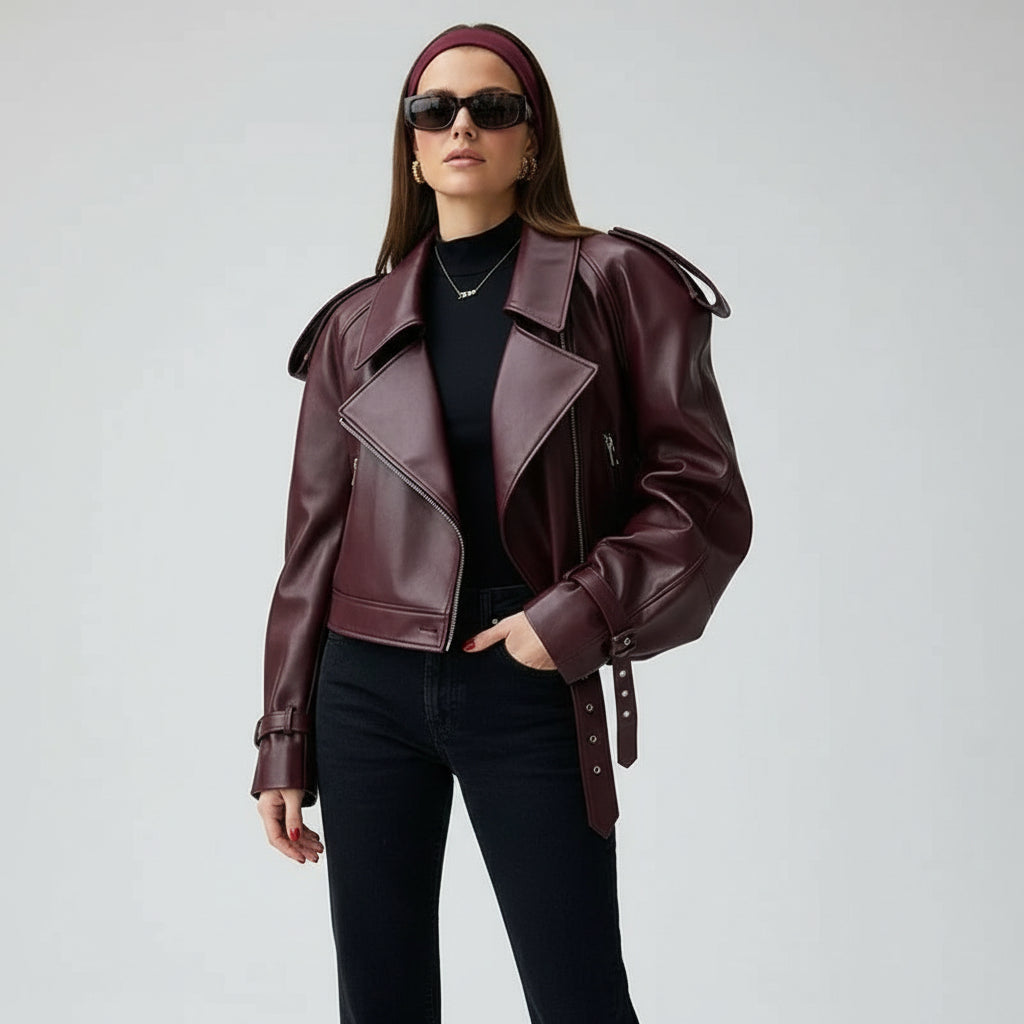 Nola | Elegant Leather Jacket with Luxury Shoulder Details