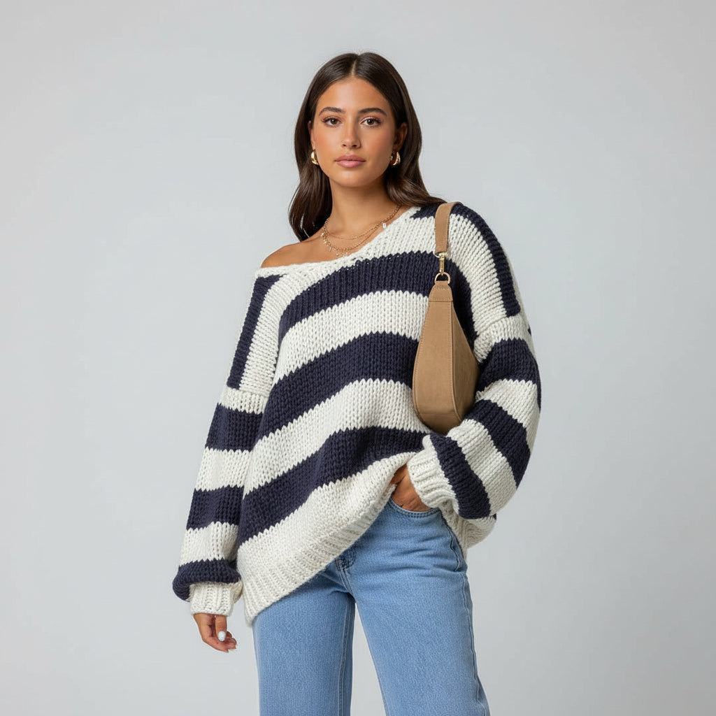 Maglione Chunky a Righe Navy Delvey