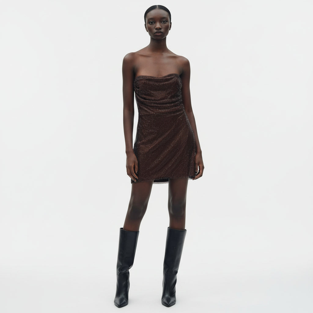 Mini Dress Serena – Mahogany Crystal Mesh