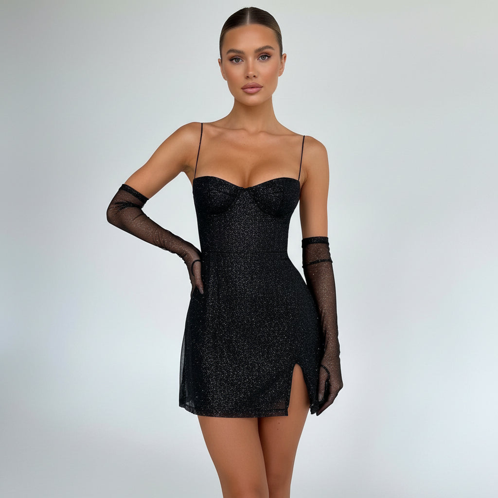 Mini Pixie Dress - Black Glitter