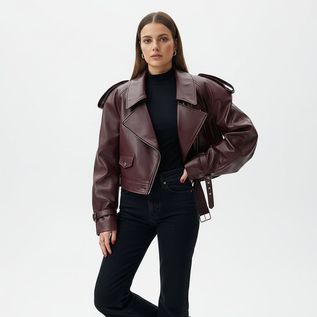 Nola | Elegant Leather Jacket with Luxury Shoulder Details