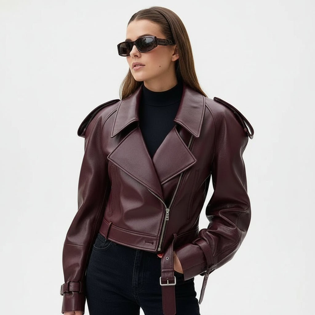 Nola | Elegant Leather Jacket with Luxury Shoulder Details