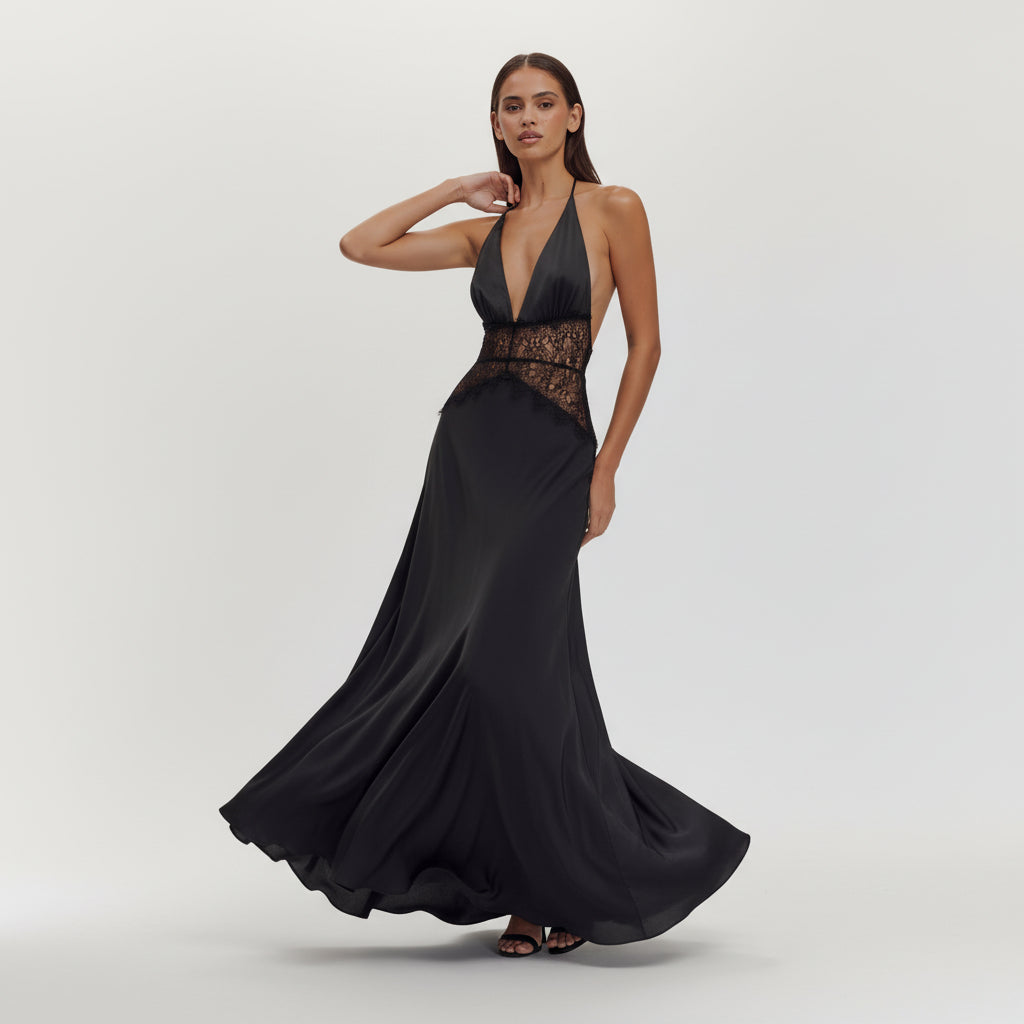Maxi Dress Dinah Rosalie – Black Lace & Satin